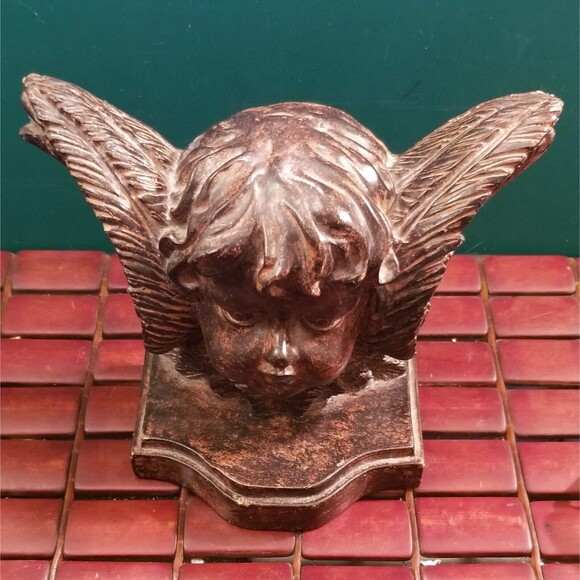 Vintage Winged Cherub Heavy Plaster Decorative Bookend 8"x6"x3.5" - Picture 2 of 9